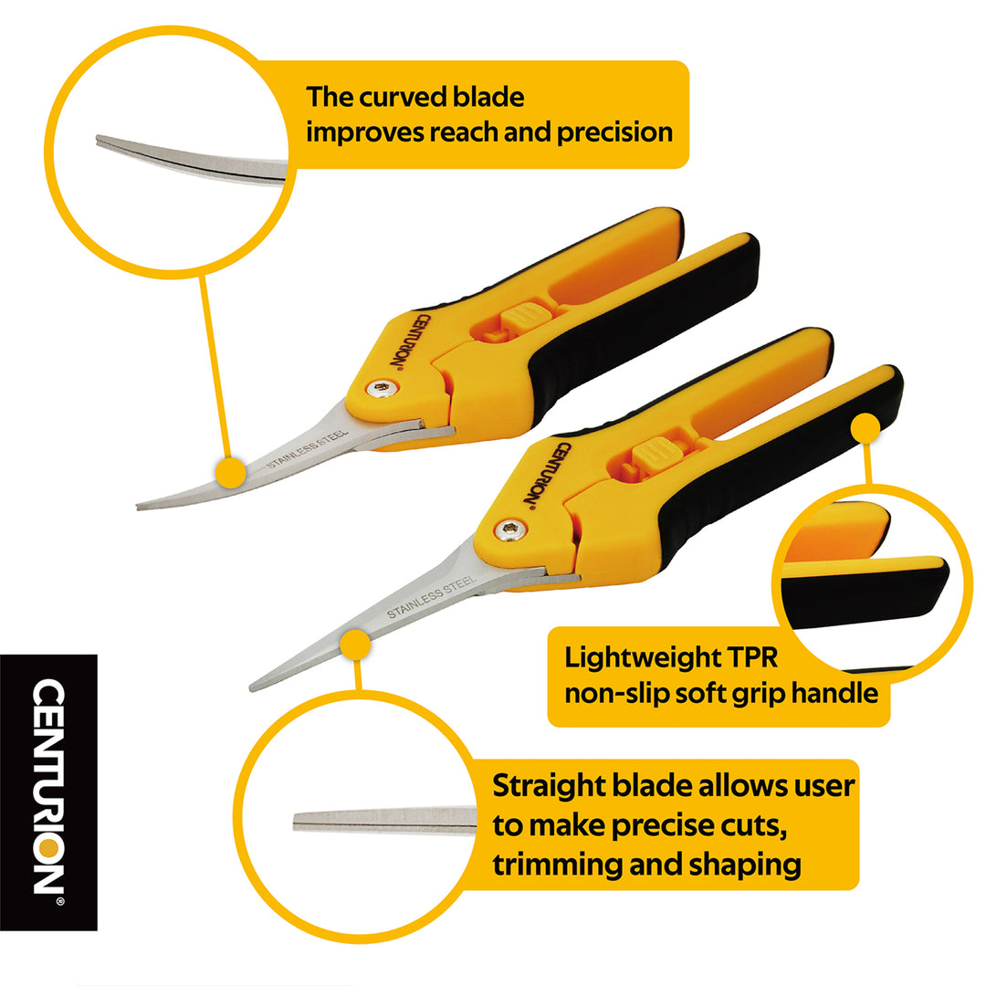 CENTURION Stainless Precision Snip Curved/Straight Pruning & Trimming Shear Set - VMInnovations