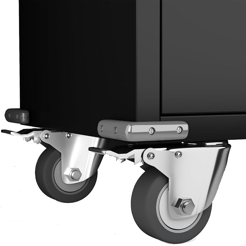 AOBABO Steel Lockable Office Storage Cabinet, Adjustable Shelves & Wheels, Black