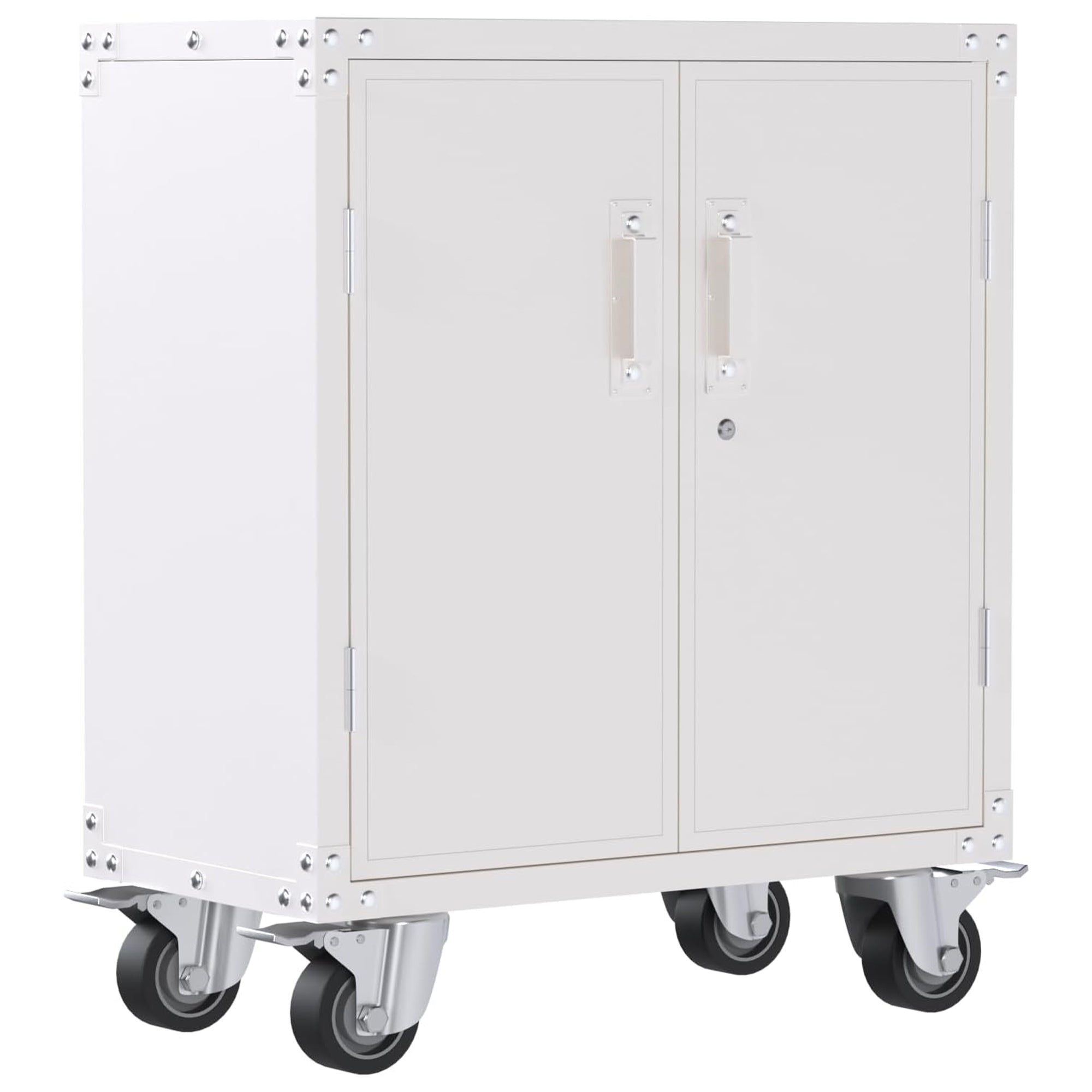 AOBABO Durable & Lockable Cabinet w/Adjustable Shelves & Wheels, White(Open Box) - VMInnovations