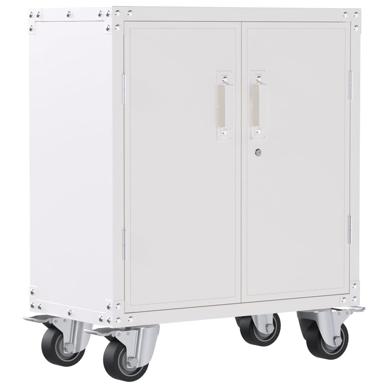 AOBABO Durable & Lockable Storage Cabinet w/Adjustable Shelves and Wheels, White