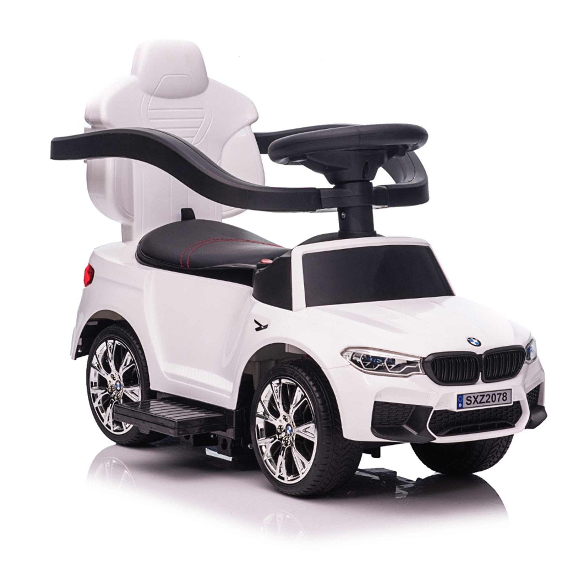 Best Ride On Cars BMW 4 in 1 Push Car w/Control Bar & LED Lights,White(Open Box) - VMInnovations
