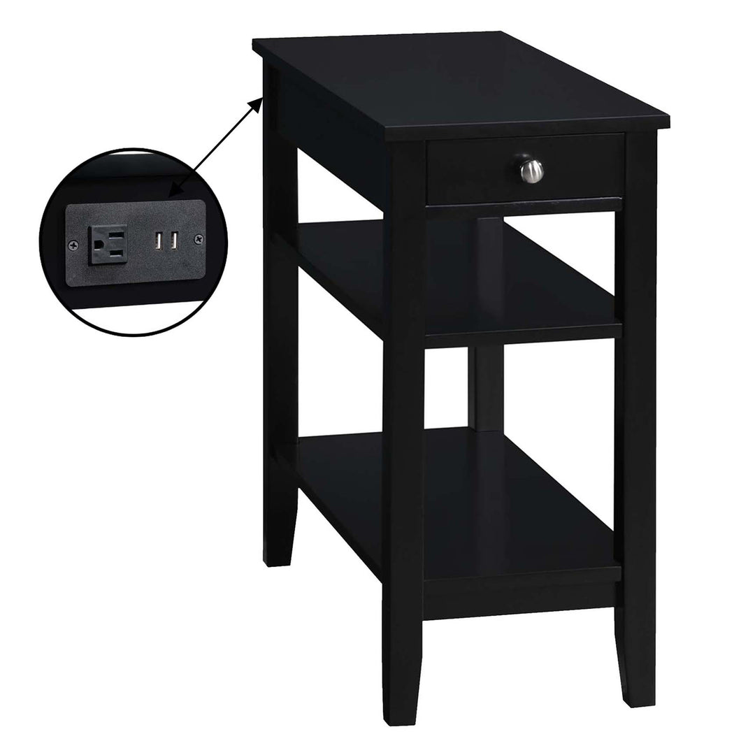 Convenience Concepts American Heritage End Table w/Charging Station, Black(Used) - VMInnovations