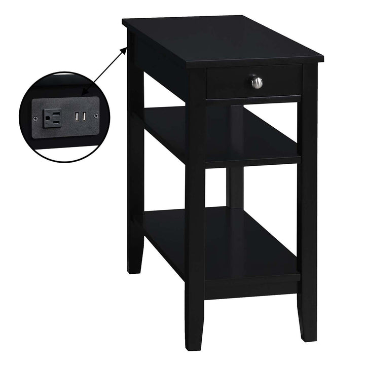 Convenience Concepts American Heritage End Table w/Charging Station, Black(Used) - VMInnovations