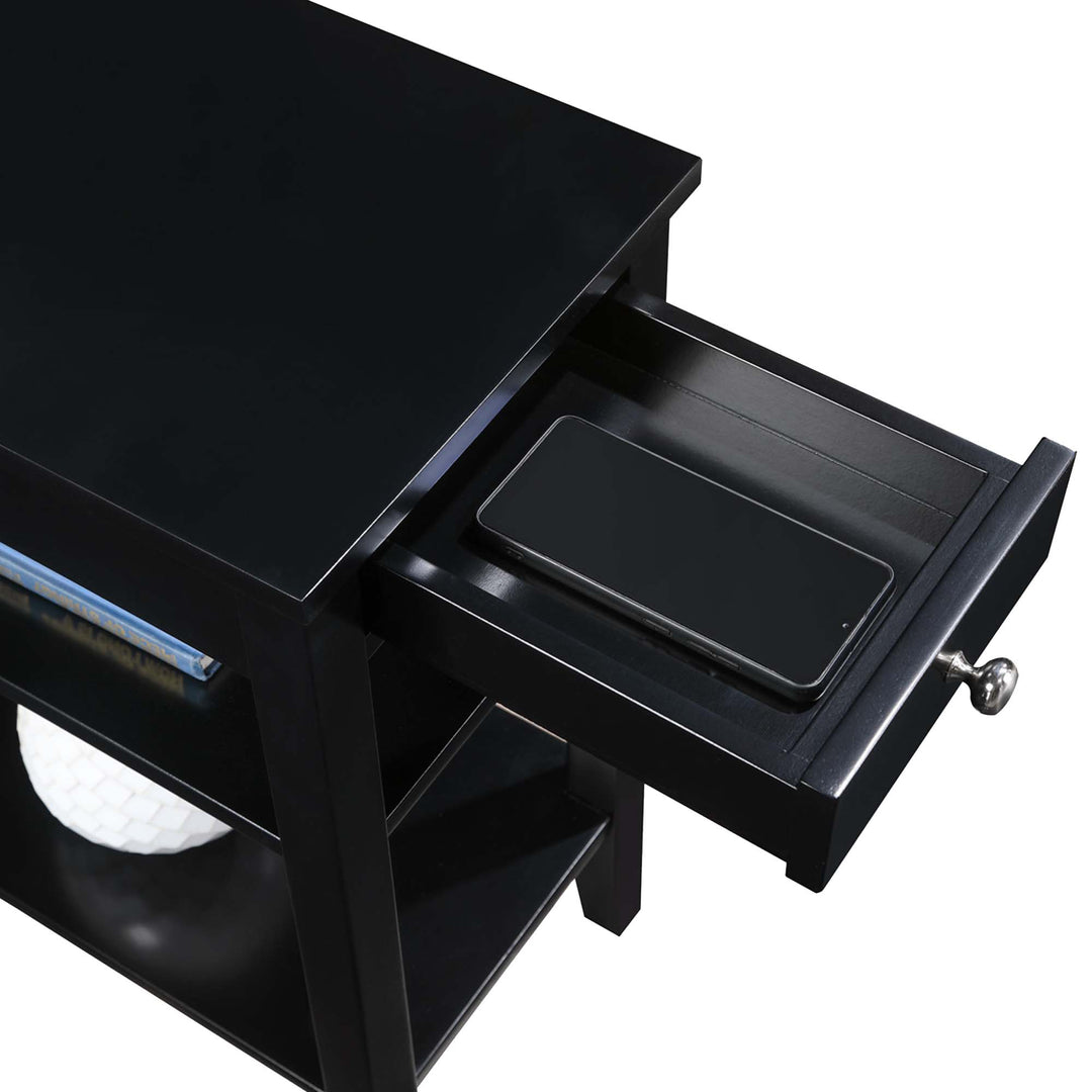 Convenience Concepts American Heritage End Table w/Charging Station, Black(Used) - VMInnovations
