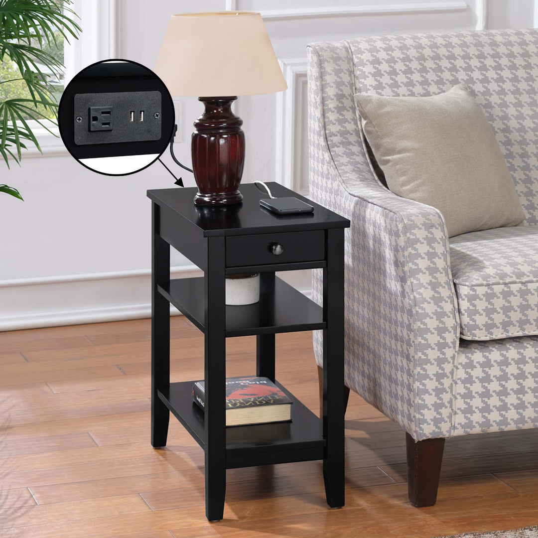 Convenience Concepts American Heritage End Table w/Charging Station, Black(Used) - VMInnovations
