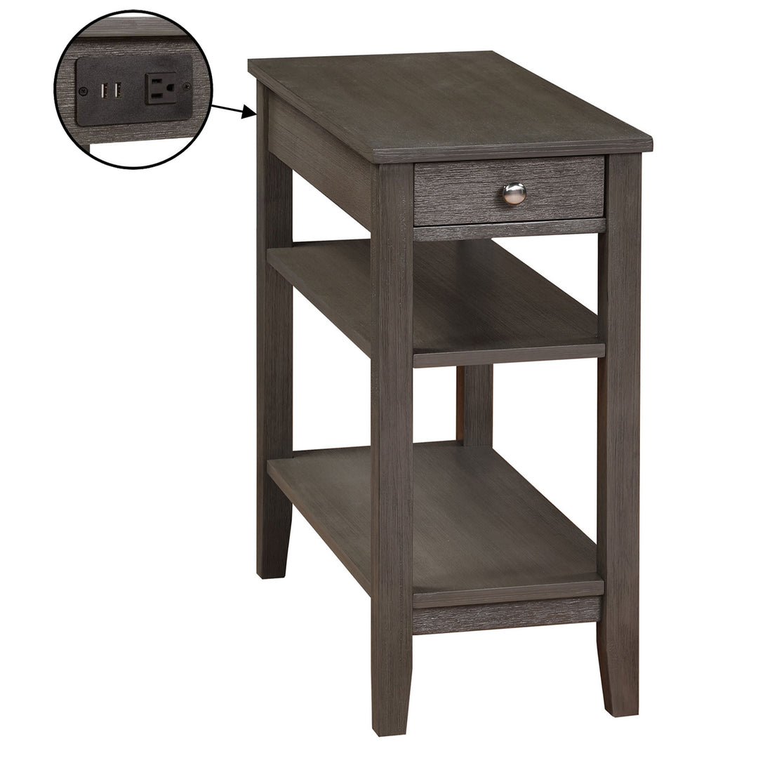 Convenience Concepts American Heritage End Table w/ Charging Station, Dark Gray - VMInnovations