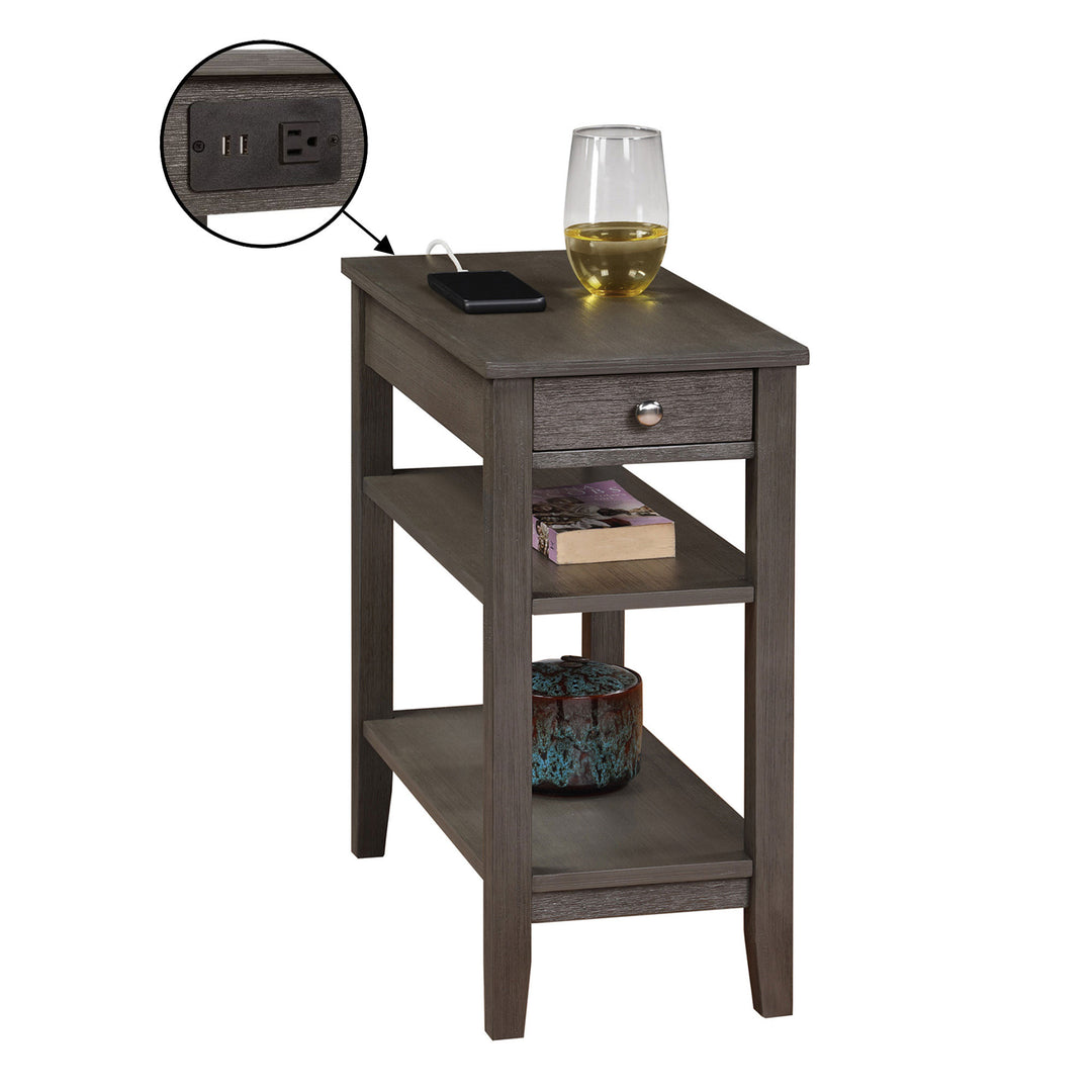 Convenience Concepts American Heritage End Table w/ Charging Station, Dark Gray - VMInnovations