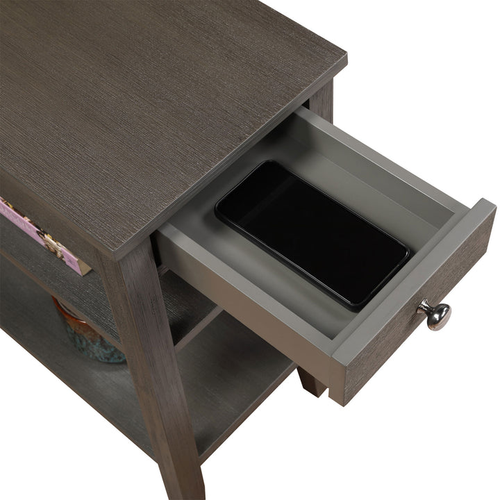 Convenience Concepts American Heritage End Table w/ Charging Station, Dark Gray - VMInnovations