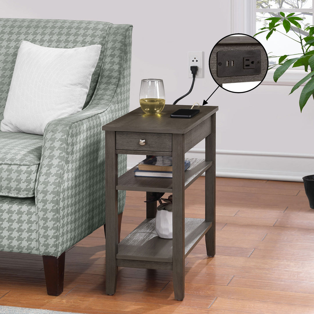 Convenience Concepts American Heritage End Table w/ Charging Station, Dark Gray - VMInnovations