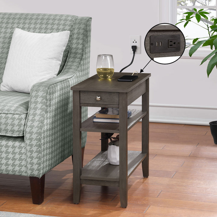 Convenience Concepts American Heritage End Table w/ Charging Station, Dark Gray - VMInnovations