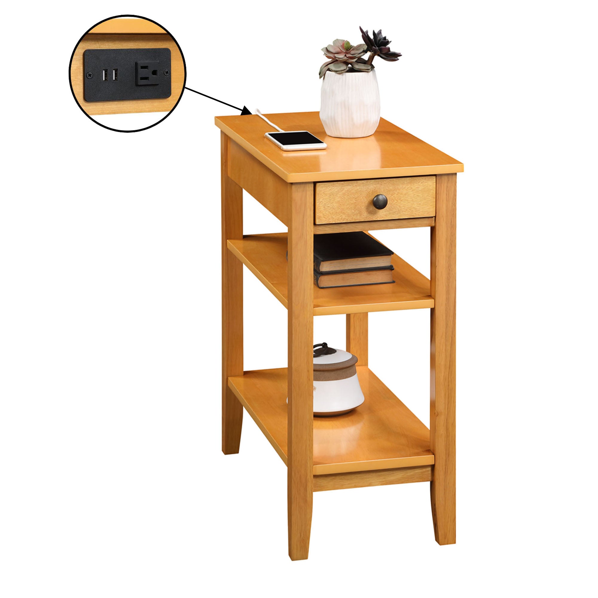 Convenience Concepts Heritage End Table w/ Charging Station, Natural (Open Box) - VMInnovations