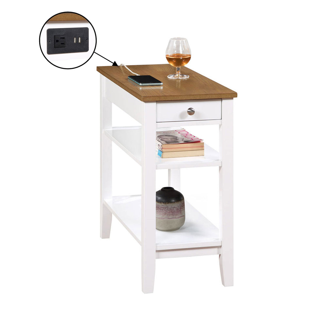 Convenience Concepts American Heritage End Table w/ Charging Station, Wood/White - VMInnovations