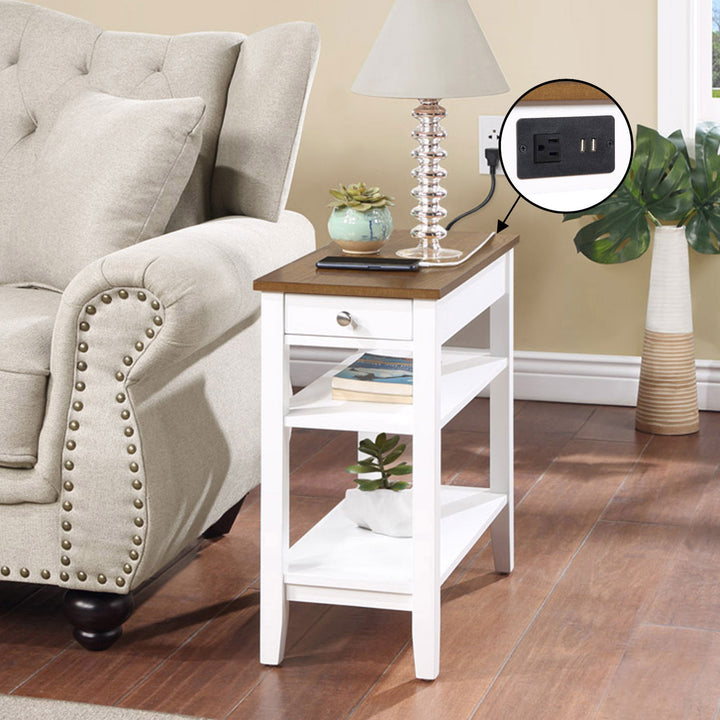 Convenience Concepts American Heritage End Table w/ Charging Station, Wood/White - VMInnovations