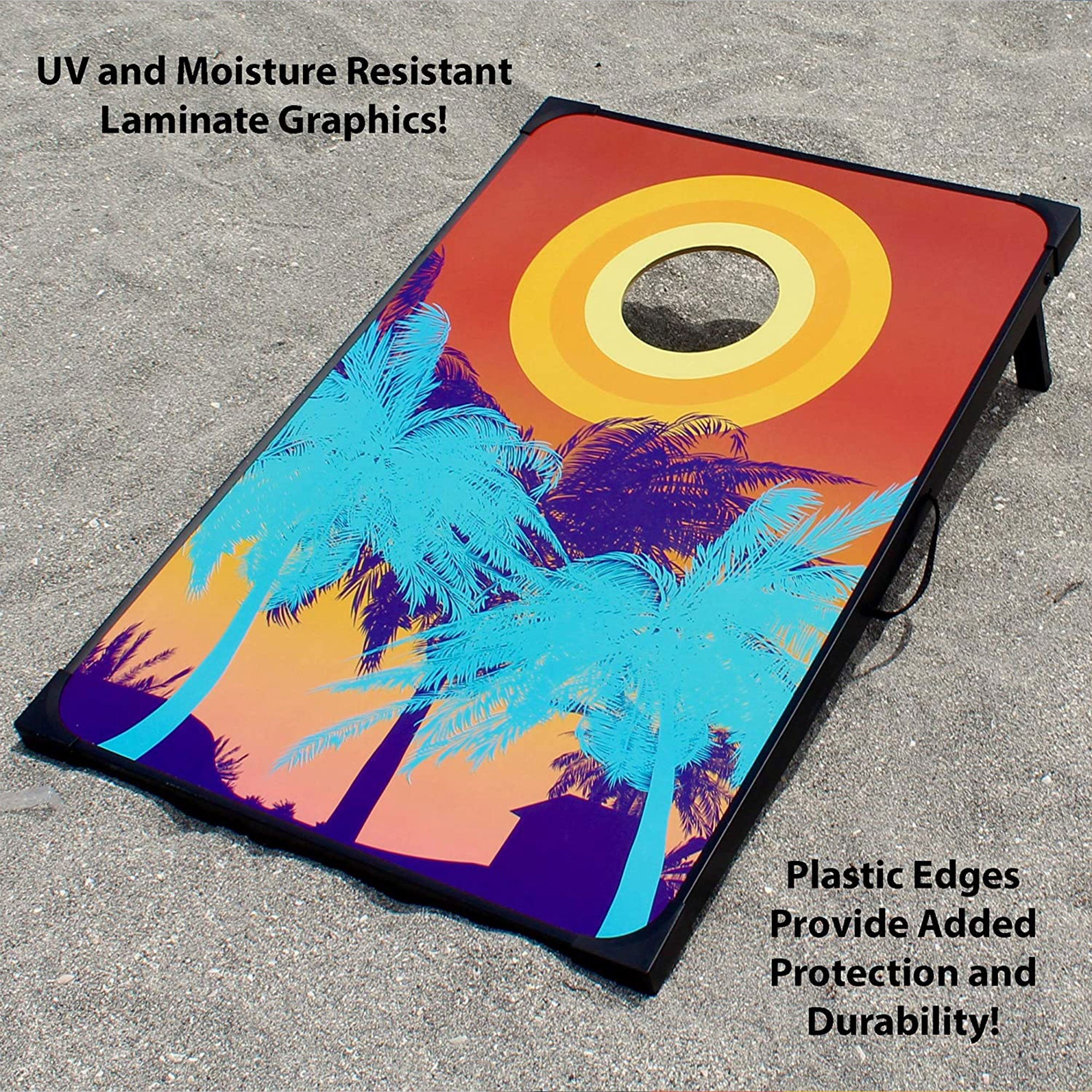 Driveway Games Tailgate Bean Bag Toss Board Cornhole Set w/Carry Bag, Tropical - VMInnovations