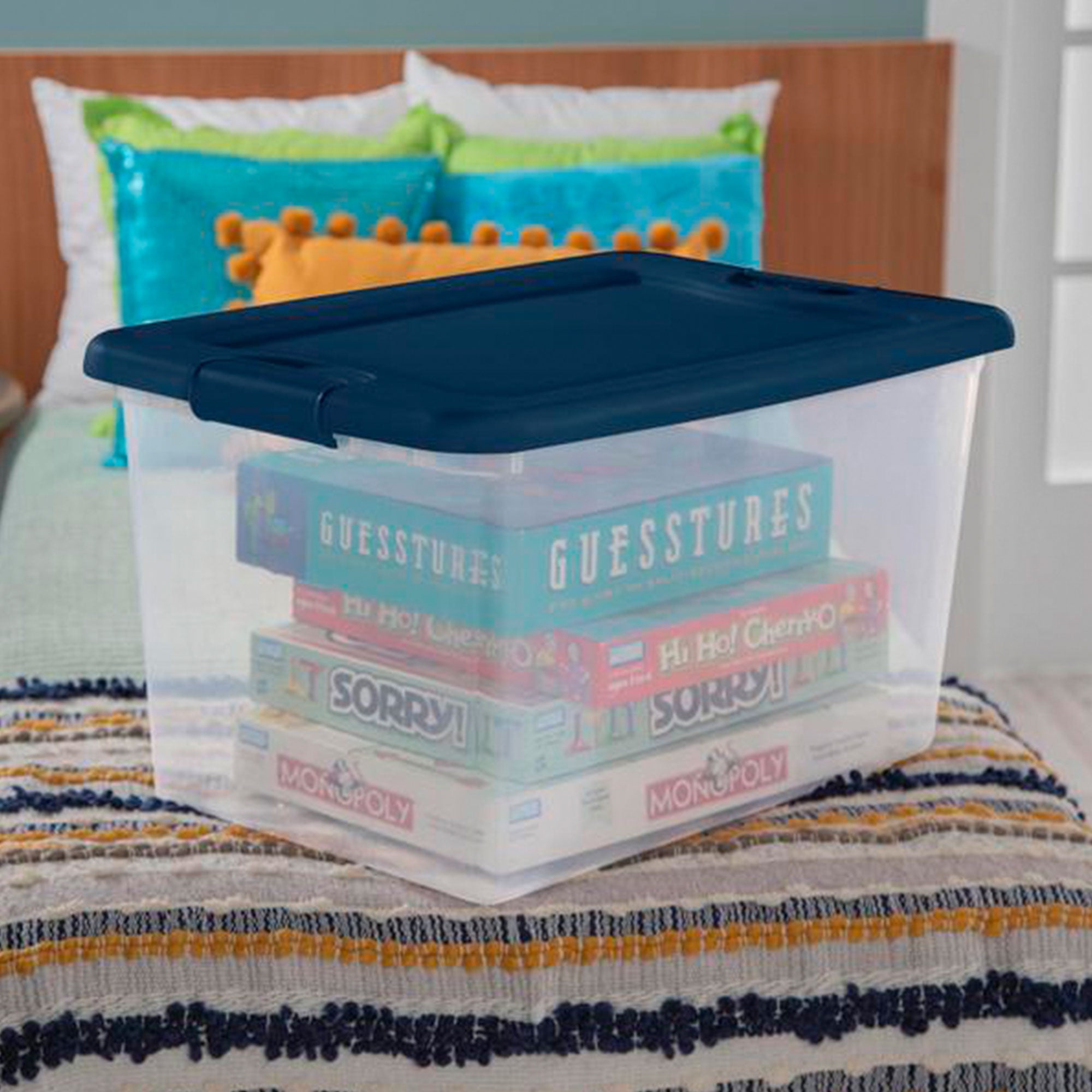 Sterilite 64 Quart Clear Plastic Latching Storage Container, Blue (12 Pack) - VMInnovations