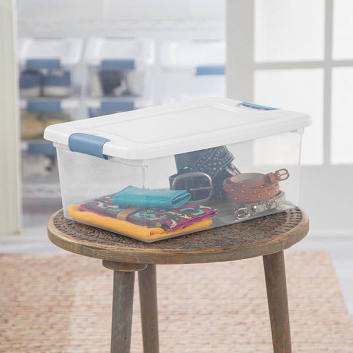 Sterilite 15 Quart Clear Plastic Latching Storage Container Box, Blue Summer