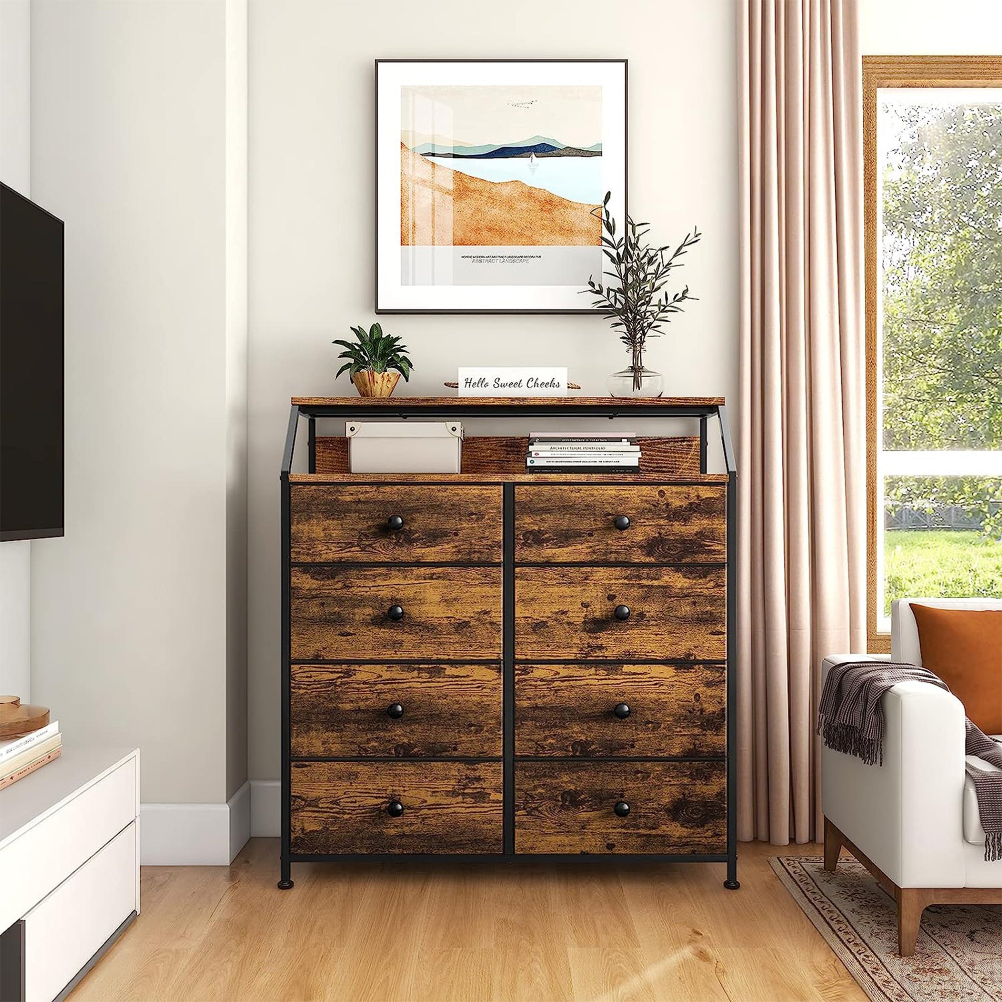 REAHOME 8 Drawer Wood Top Storage Dresser w/2 Drawer Organizers,Brown (Open Box) - VMInnovations