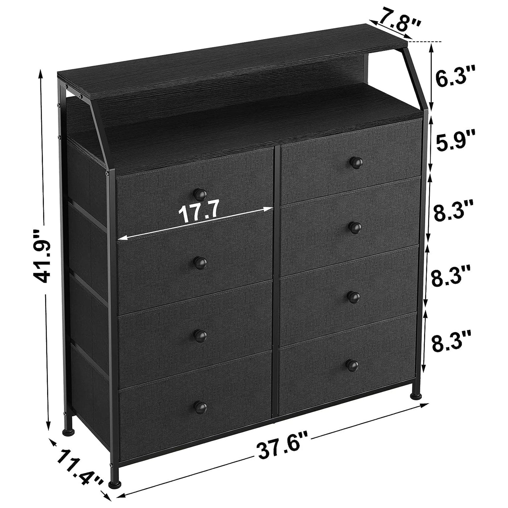 REAHOME 8 Drawer Wood Top Storage Dresser 2 Drawer Organizers, Black/Gray (Used) - VMInnovations