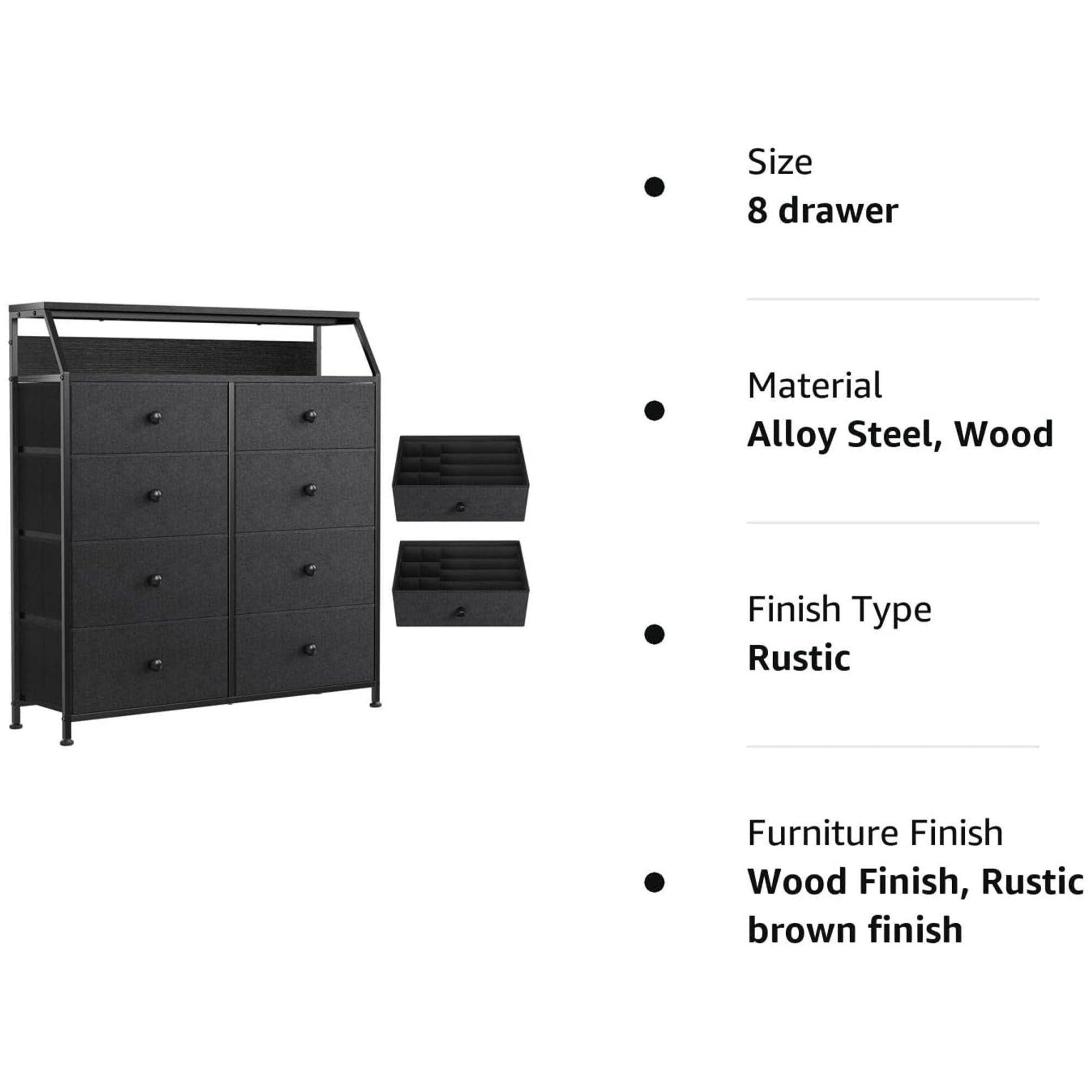 REAHOME 8 Drawer Wood Top Storage Dresser 2 Drawer Organizers, Black/Gray (Used) - VMInnovations