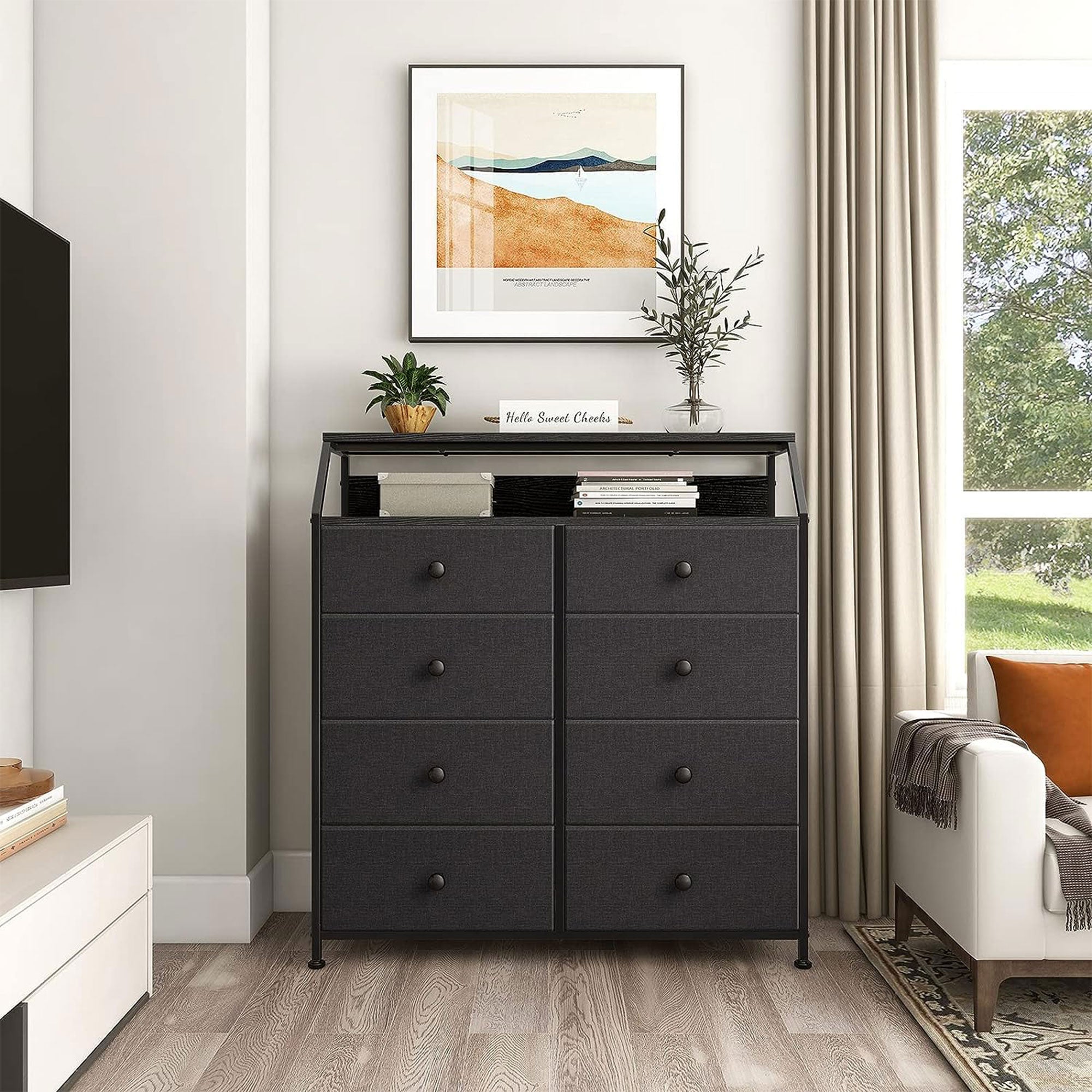 REAHOME 8 Drawer Wood Top Storage Dresser 2 Drawer Organizers, Black/Gray (Used) - VMInnovations
