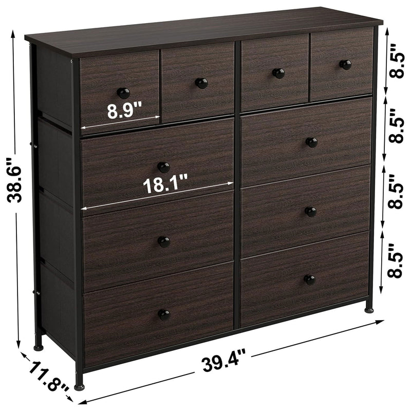 REAHOME 10 Drawer Steel Bedroom Storage Organizer Chest Dresser, Dark Brown