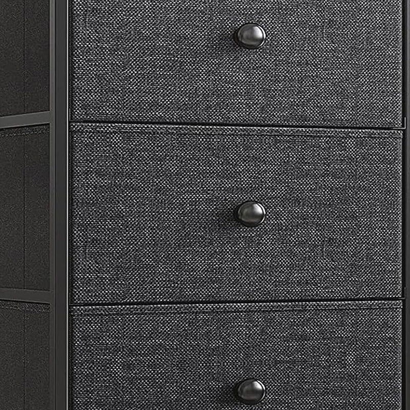 REAHOME Vertical Narrow Metal Tower Dresser w/5 Fabric Drawer Bins, Black/Gray
