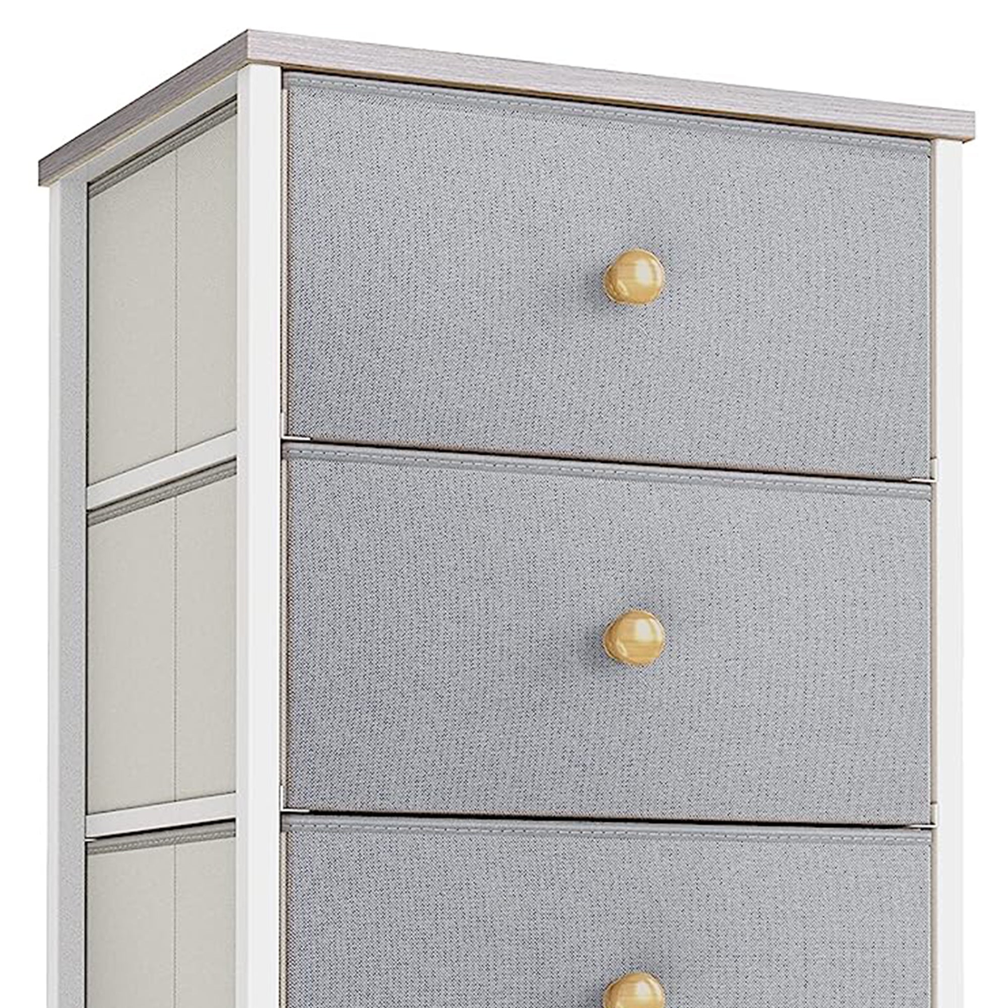 Vertical Narrow Metal Tower Dresser with 5 Fabric Drawer Bins, Gray (Open Box) - VMInnovations