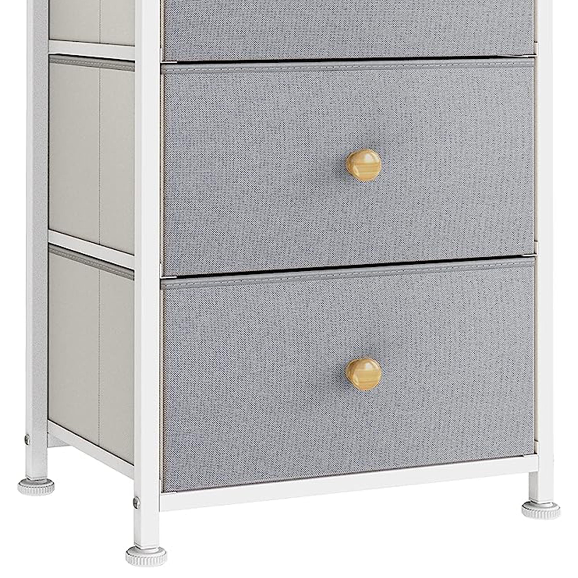 Vertical Narrow Metal Tower Dresser with 5 Fabric Drawer Bins, Gray (Open Box) - VMInnovations