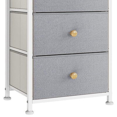 REAHOME Vertical Narrow Metal Tower Dresser with 5 Fabric Drawer Bins, Gray