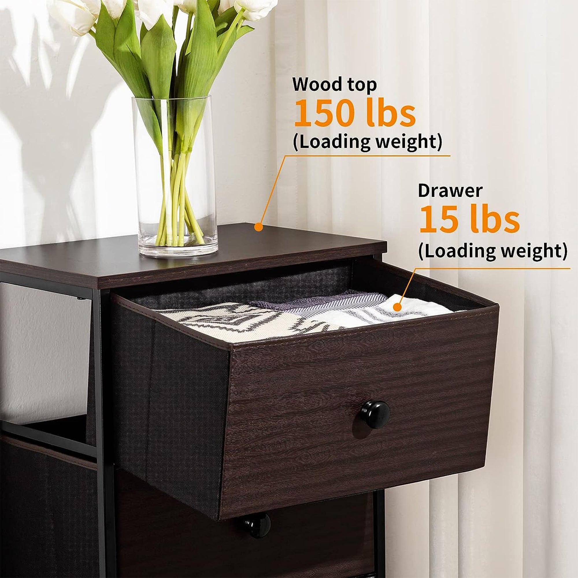 REAHOME Vertical Metal Tower Dresser w/5 Fabric Drawer Bins, Rustic Brown (Used) - VMInnovations