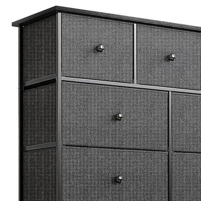 REAHOME 9 Drawer Steel Frame Bedroom Storage Organizer Chest Dresser, Black/Gray