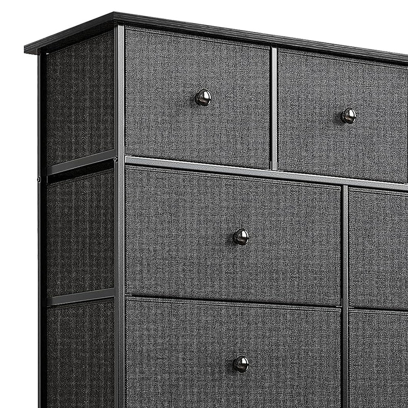 REAHOME 9 Drawer Steel Frame Bedroom Storage Organizer Chest Dresser, Black/Gray