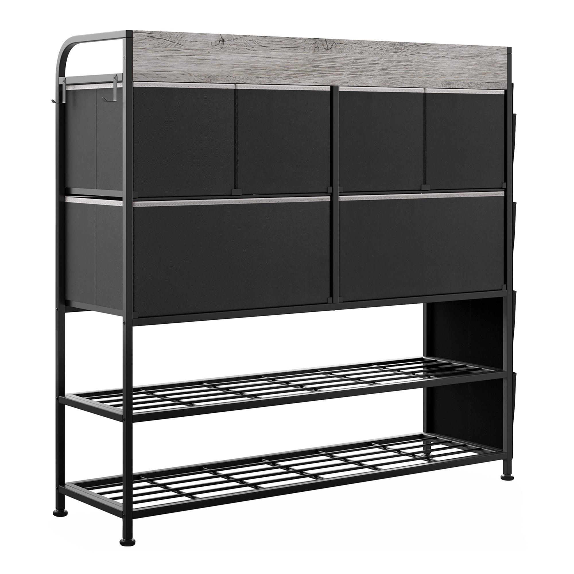 REAHOME 6 Fabric Drawer Dresser w/2 Tier Storage Shelf & Pockets,Taupe(Open Box) - VMInnovations