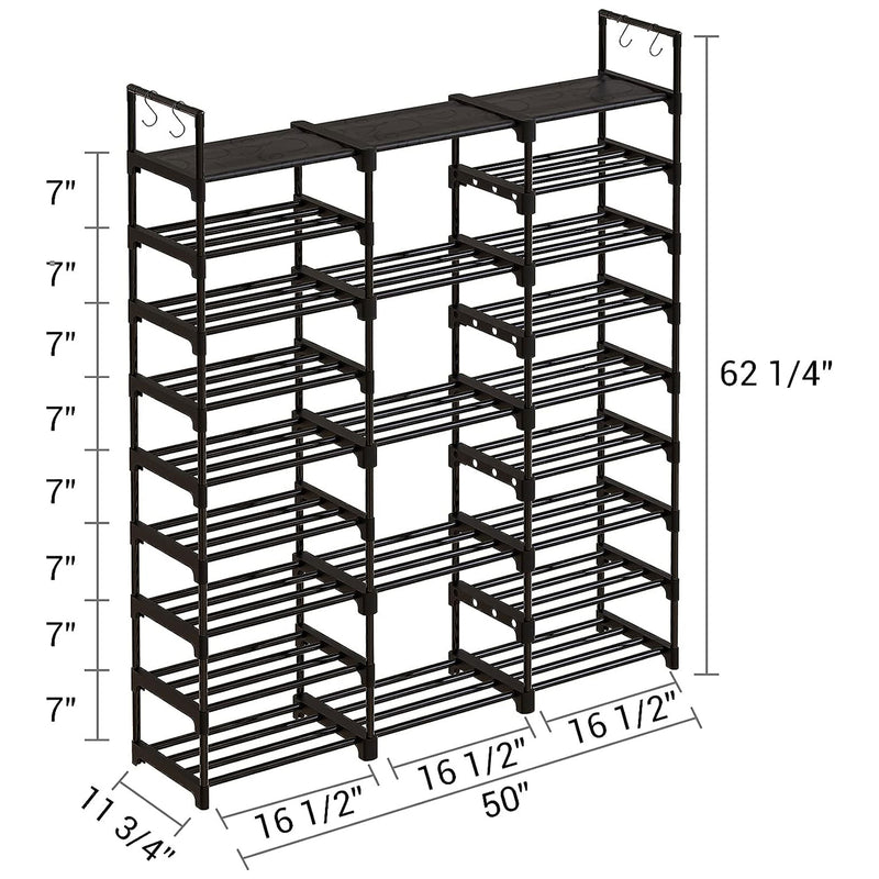 WOWLIVE 9 Tier Shoe Rack, 50 to 55 Pair Shelf Storage Organizer, Black (Used)