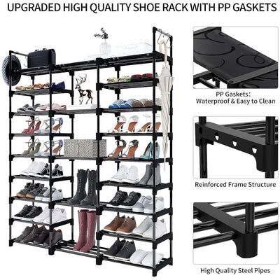 WOWLIVE 9 Tier Metal Shoe Rack, 50 to 55 Pair Shelf Organizer, Black (Open Box)