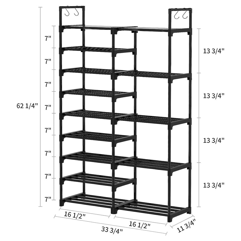 WOWLIVE 9 Tier Metal Shoe Rack, 30-35 Pair Shelf Organizer, Black (Used)