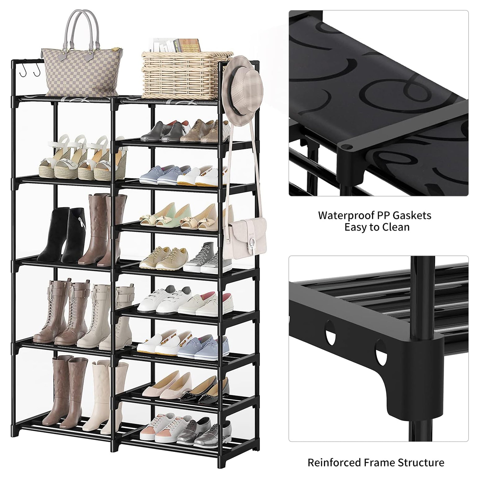 WOWLIVE 9 Tier Metal Shoe Rack, 30-35 Pair Shelf Organizer, Black (For Parts) - VMInnovations
