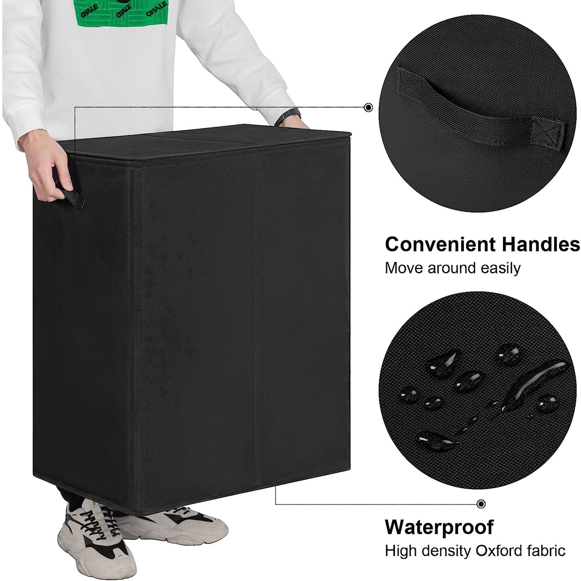 WOWLIVE 154L Fabric Double Hamper w/Lid and Removable Bags, Black (Open Box) - VMInnovations