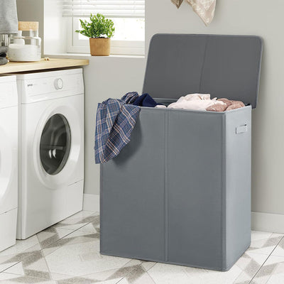 WOWLIVE 154L Fabric Double Laundry Hamper w/Lid & Removable Bags, Gray(Open Box)