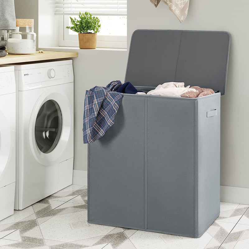 WOWLIVE 154L Fabric Double Laundry Hamper w/Lid & Removable Bags, Gray(Open Box)