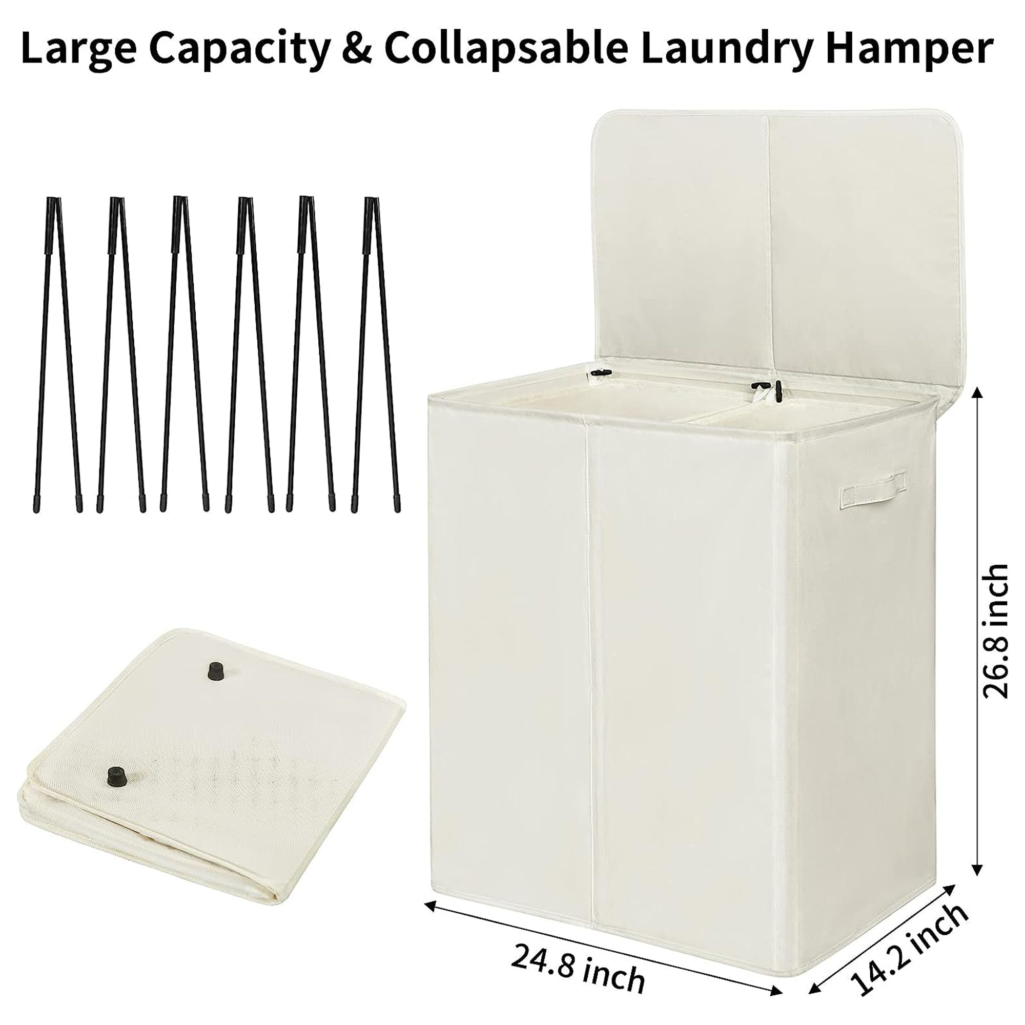 WOWLIVE 154L Double Laundry Hamper with Lid & Removable Bags, Beige (Open Box) - VMInnovations