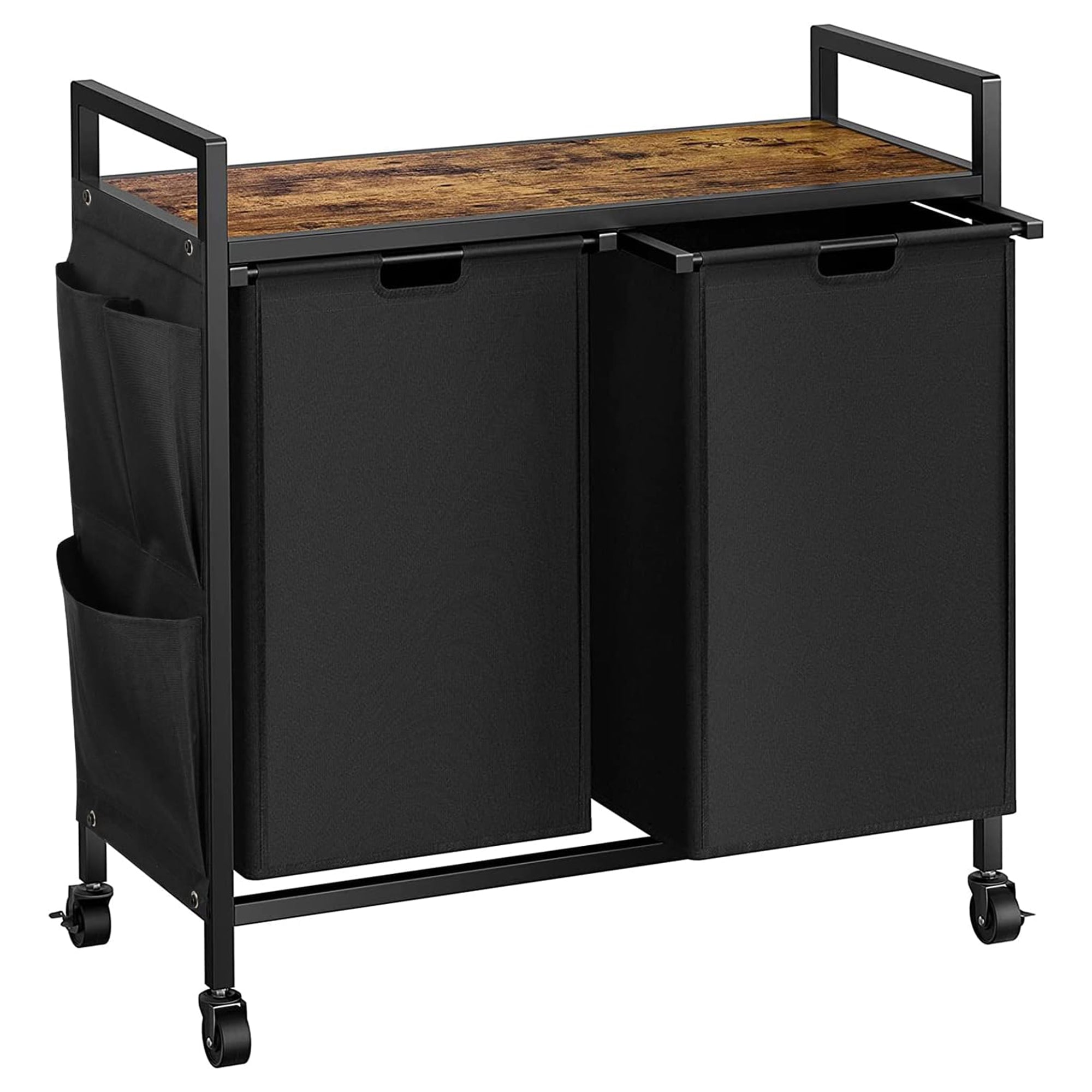 WOWLIVE Rolling 110L Double Laundry Hamper Basket Organizer w/Lid, Brown/Black - VMInnovations