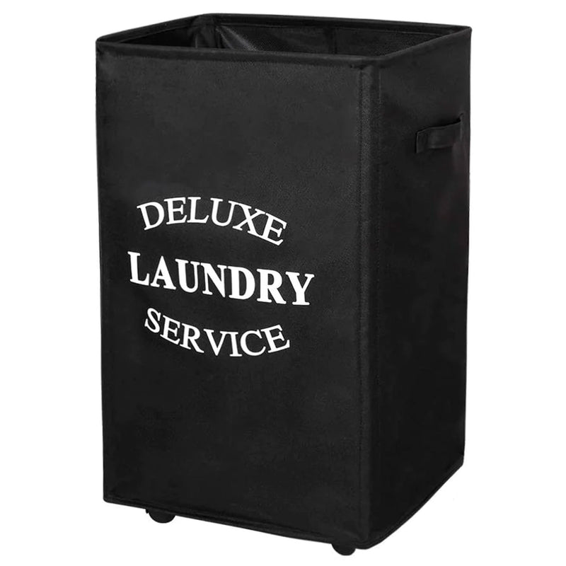 WOWLIVE 90L Foldable Rectangular Deluxe Laundry Service Rolling Basket, Black