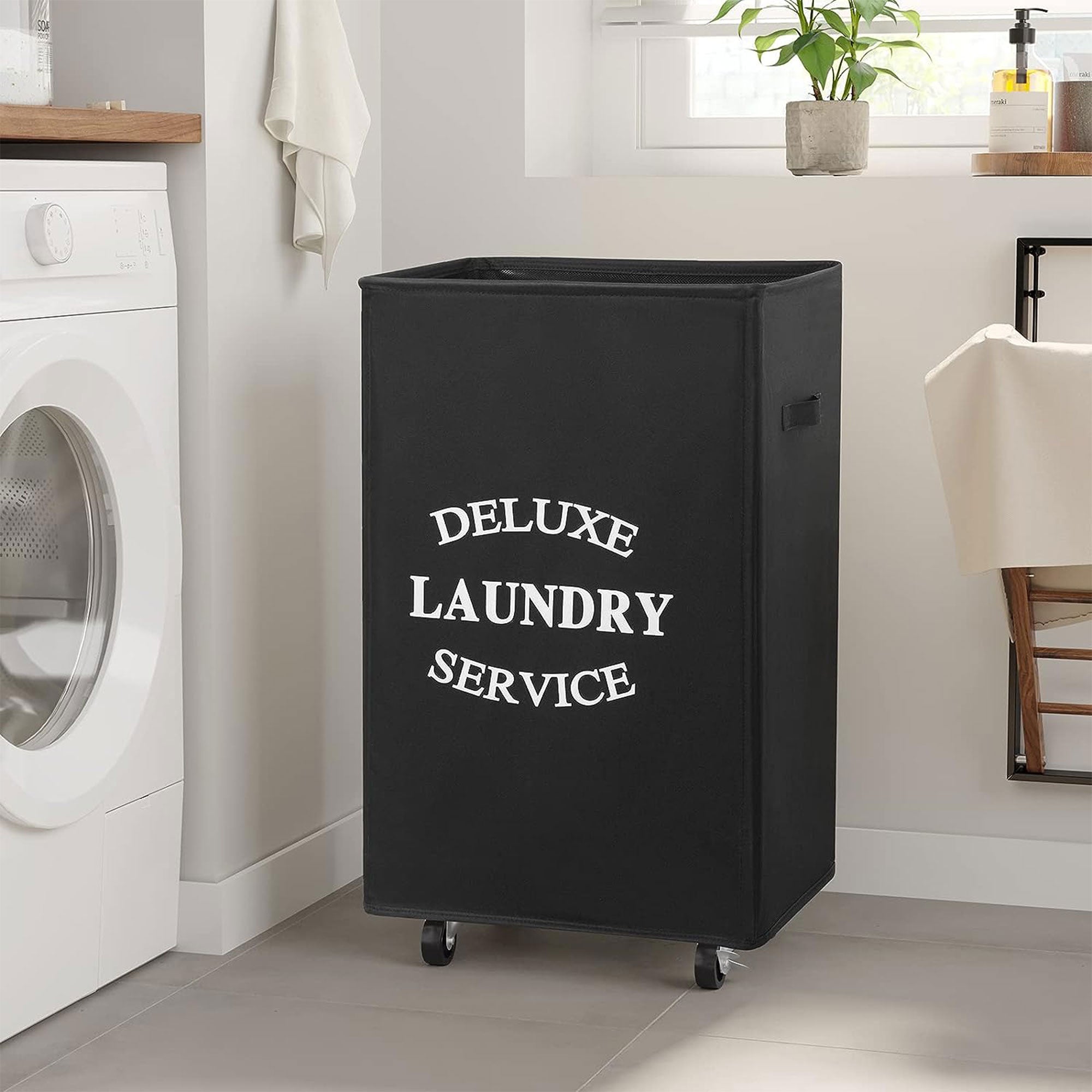 WOWLIVE 90L Foldable Deluxe Laundry Service Rolling Basket, Black (Used) - VMInnovations