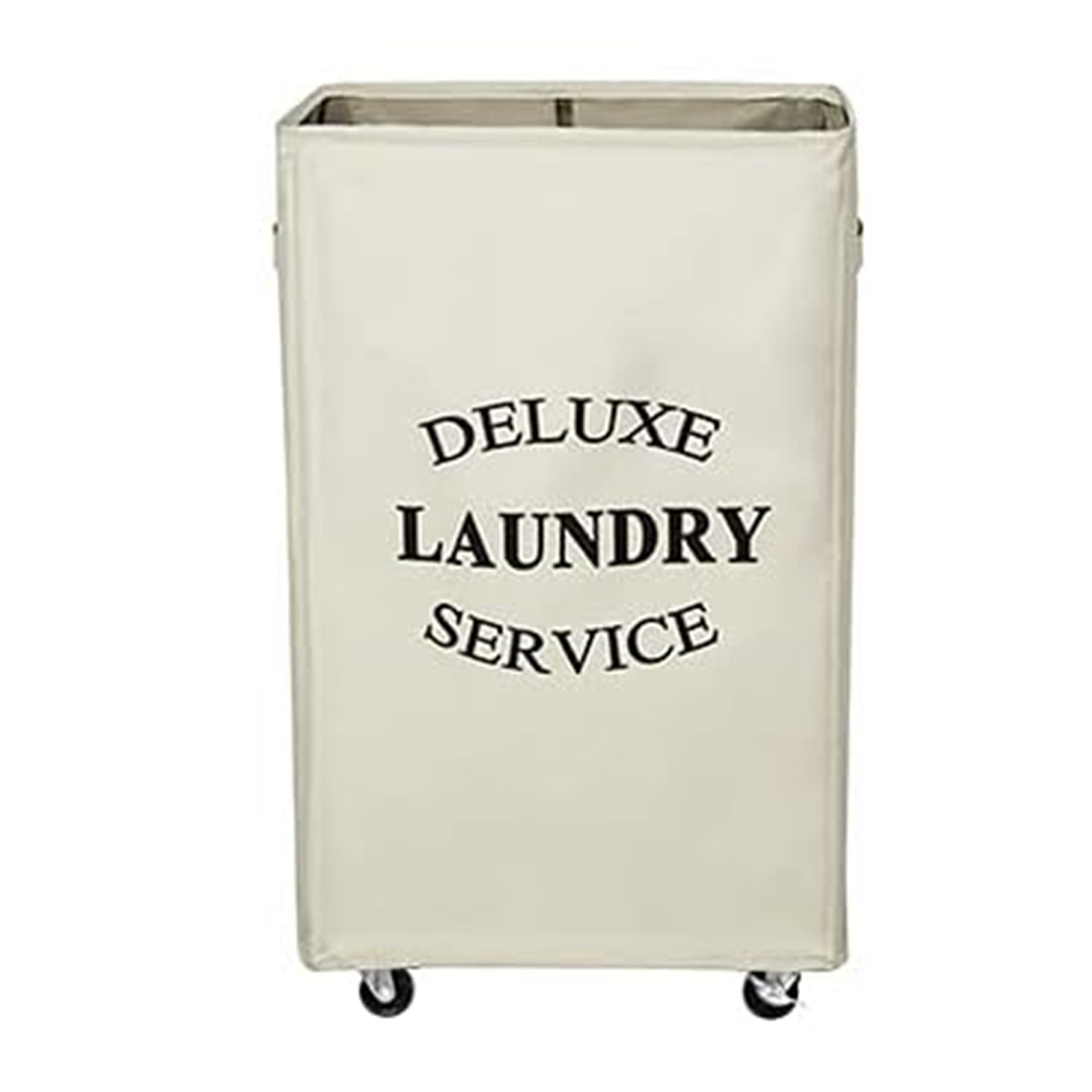 WOWLIVE 90L Foldable Rectangular Deluxe Laundry Service Rolling Basket, Beige - VMInnovations