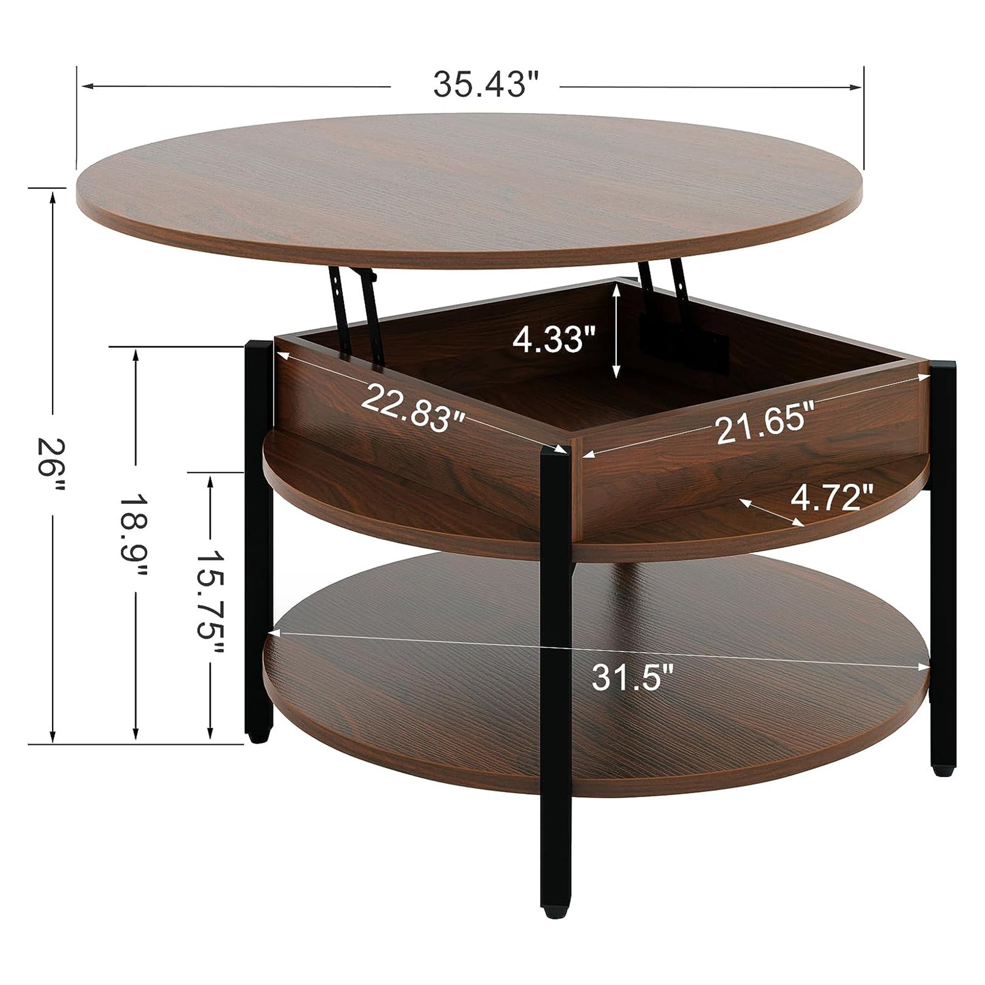 FABATO Lift Top Coffee Table w/ Storage & Hidden Compartment, Espresso(Open Box) - VMInnovations