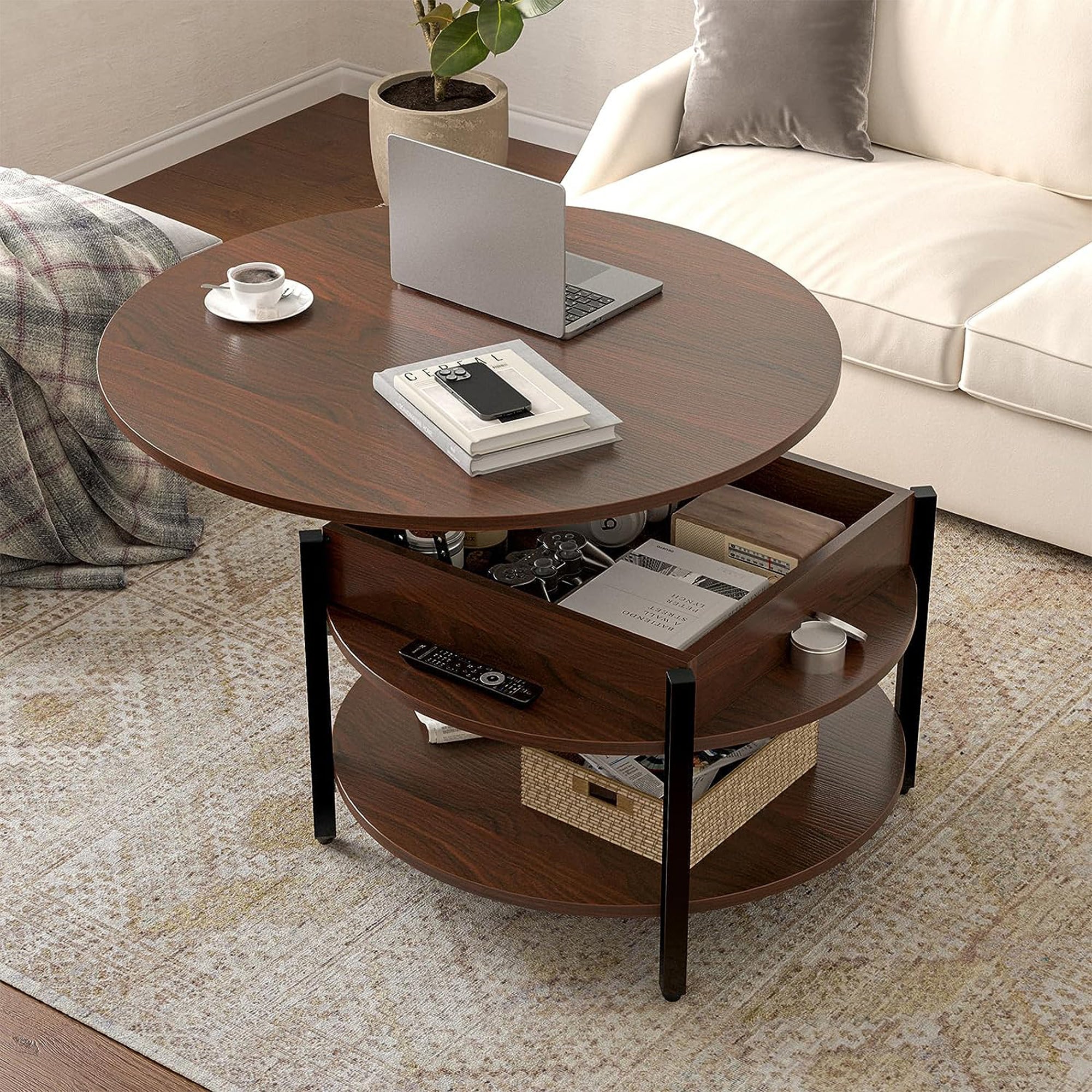 FABATO Lift Top Coffee Table w/ Storage & Hidden Compartment, Espresso(Open Box) - VMInnovations