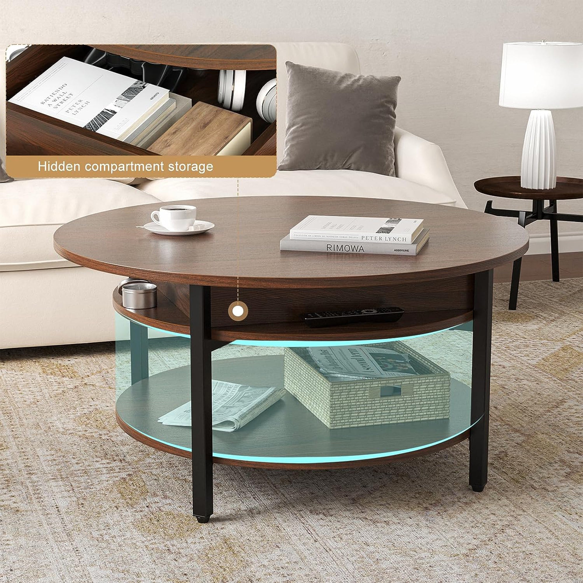 FABATO Lift Top Coffee Table w/ Storage & Hidden Compartment, Espresso(Open Box) - VMInnovations