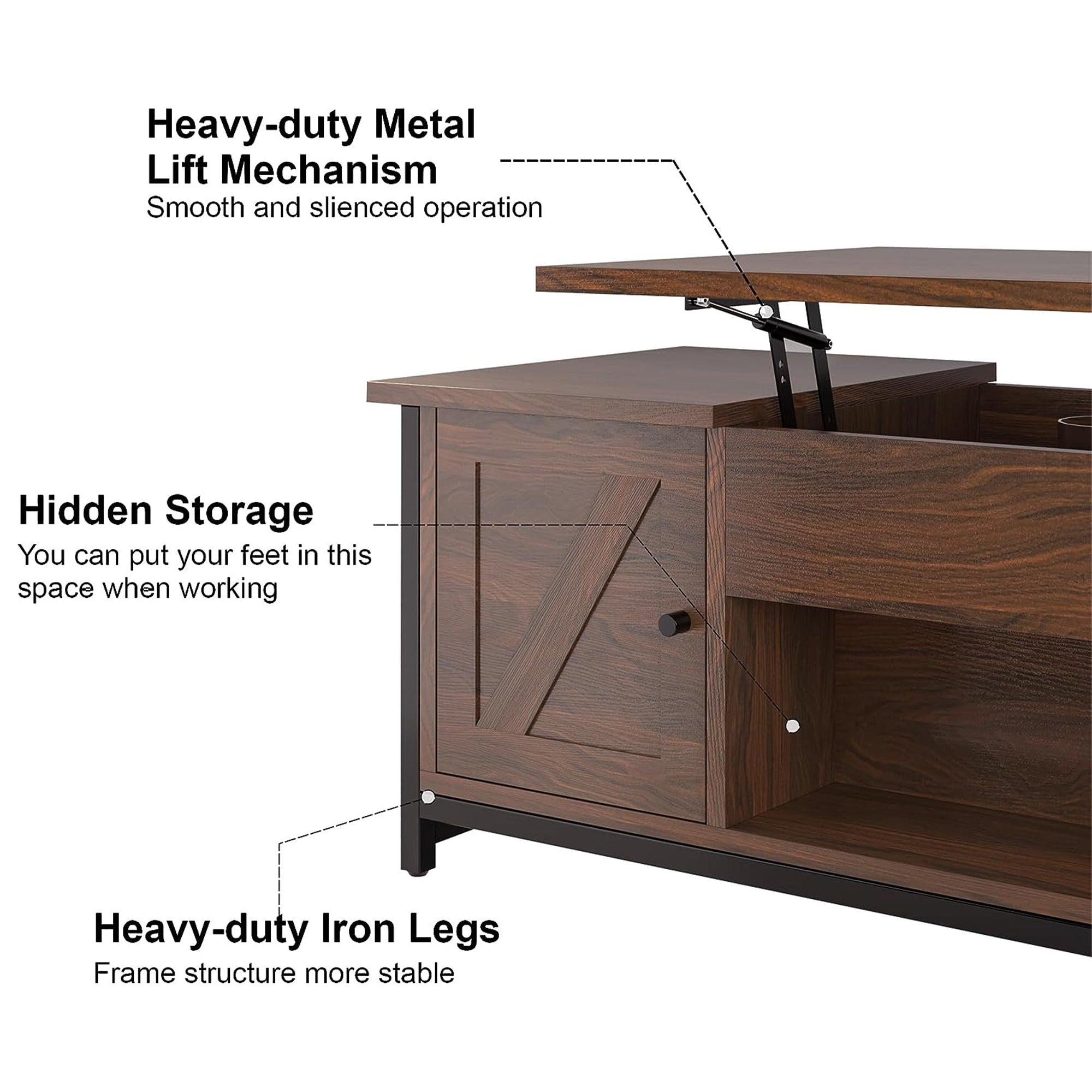 FABATO Lift Top Coffee Table w/Storage Drawer & Compartment, Espresso (Open Box) - VMInnovations