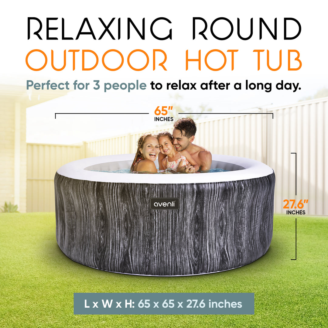 JLeisure Greywood 65 Inch 3 Person Inflatable Round Outdoor Hot Tub Spa, Gray - VMInnovations